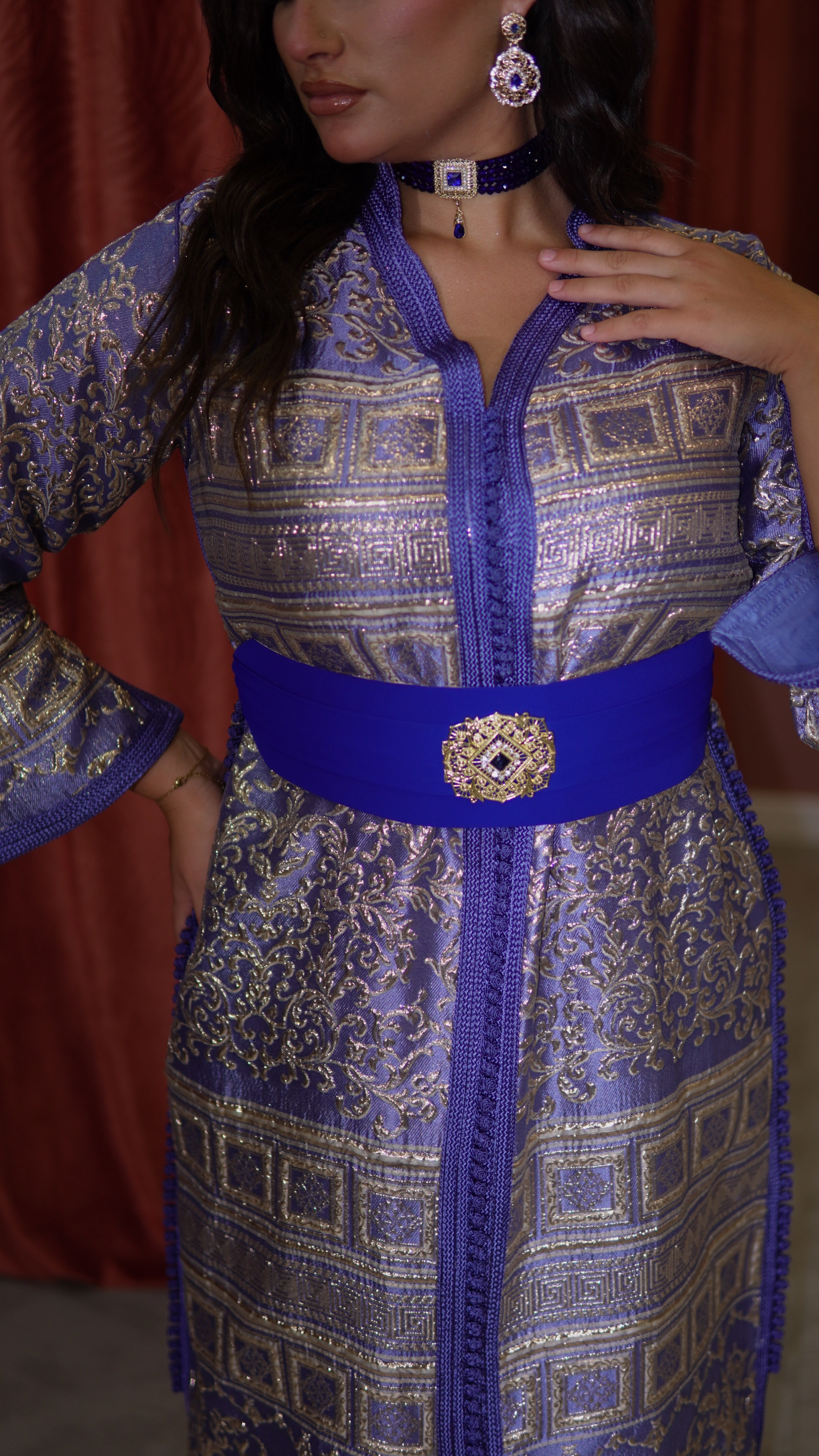 Caftan Brocart bleu "Ines"