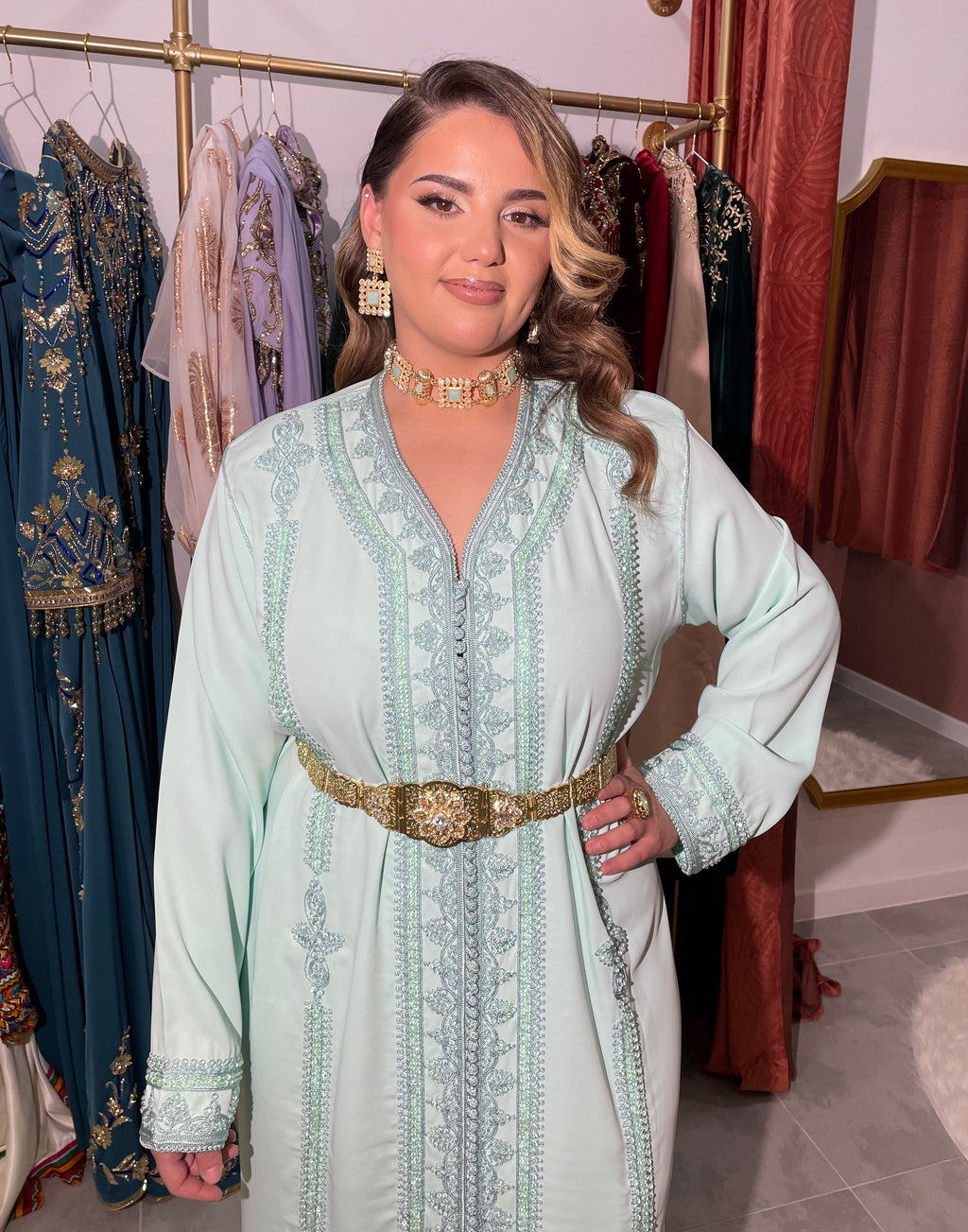 Caftan vert d'eau "Liyah"