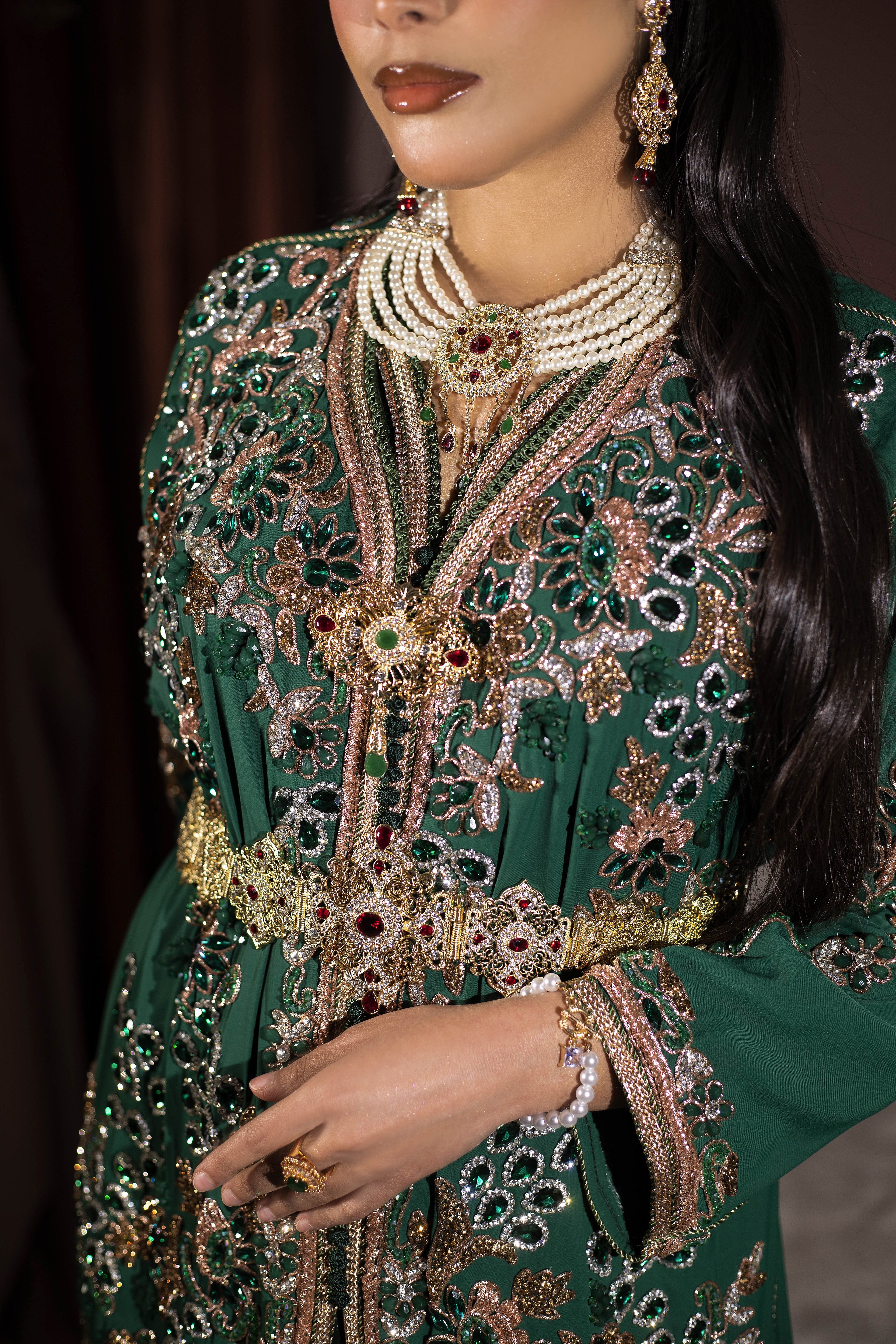 Takchita verte "Nadia" - Haute couture