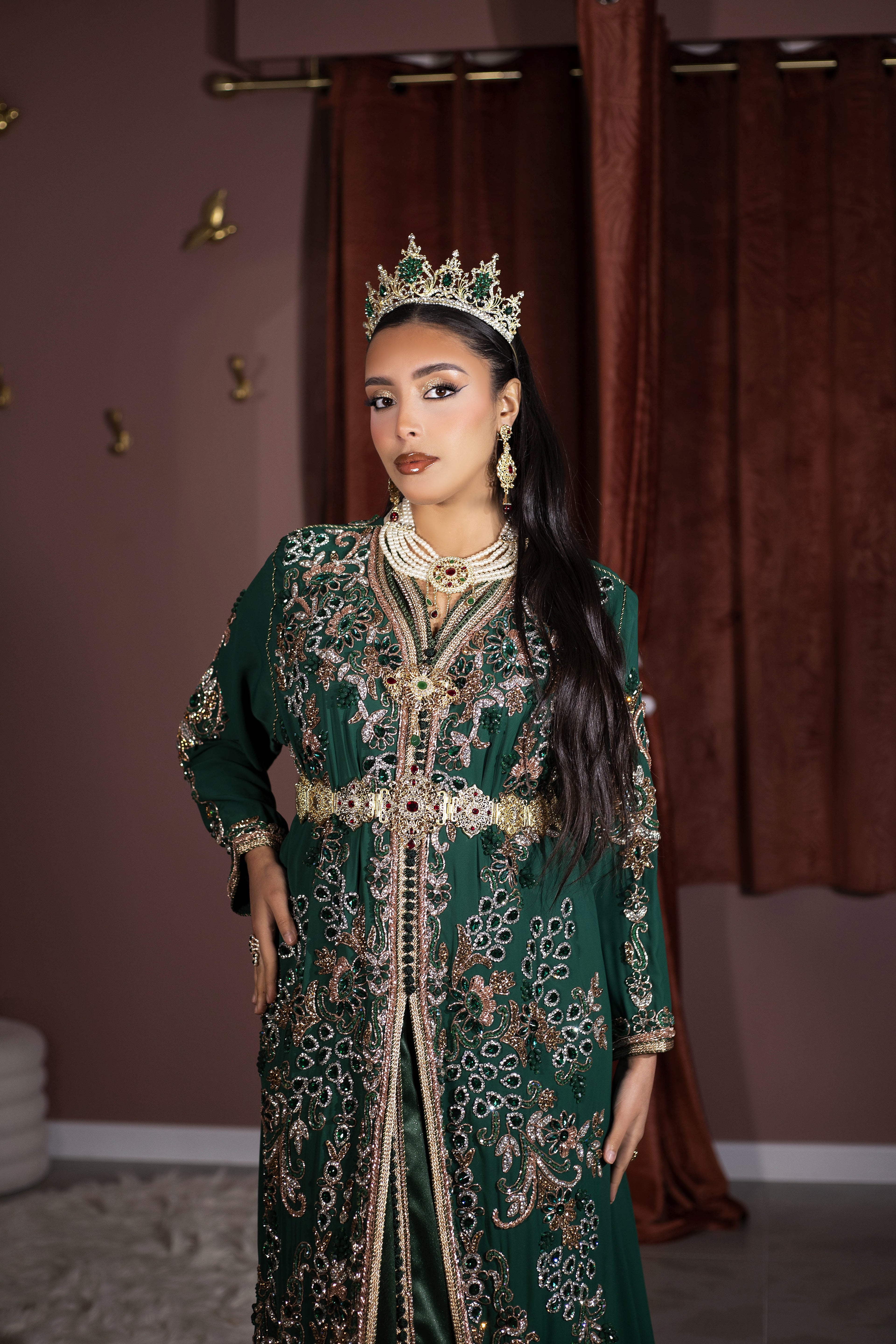 Takchita verte "Nadia" - Haute couture