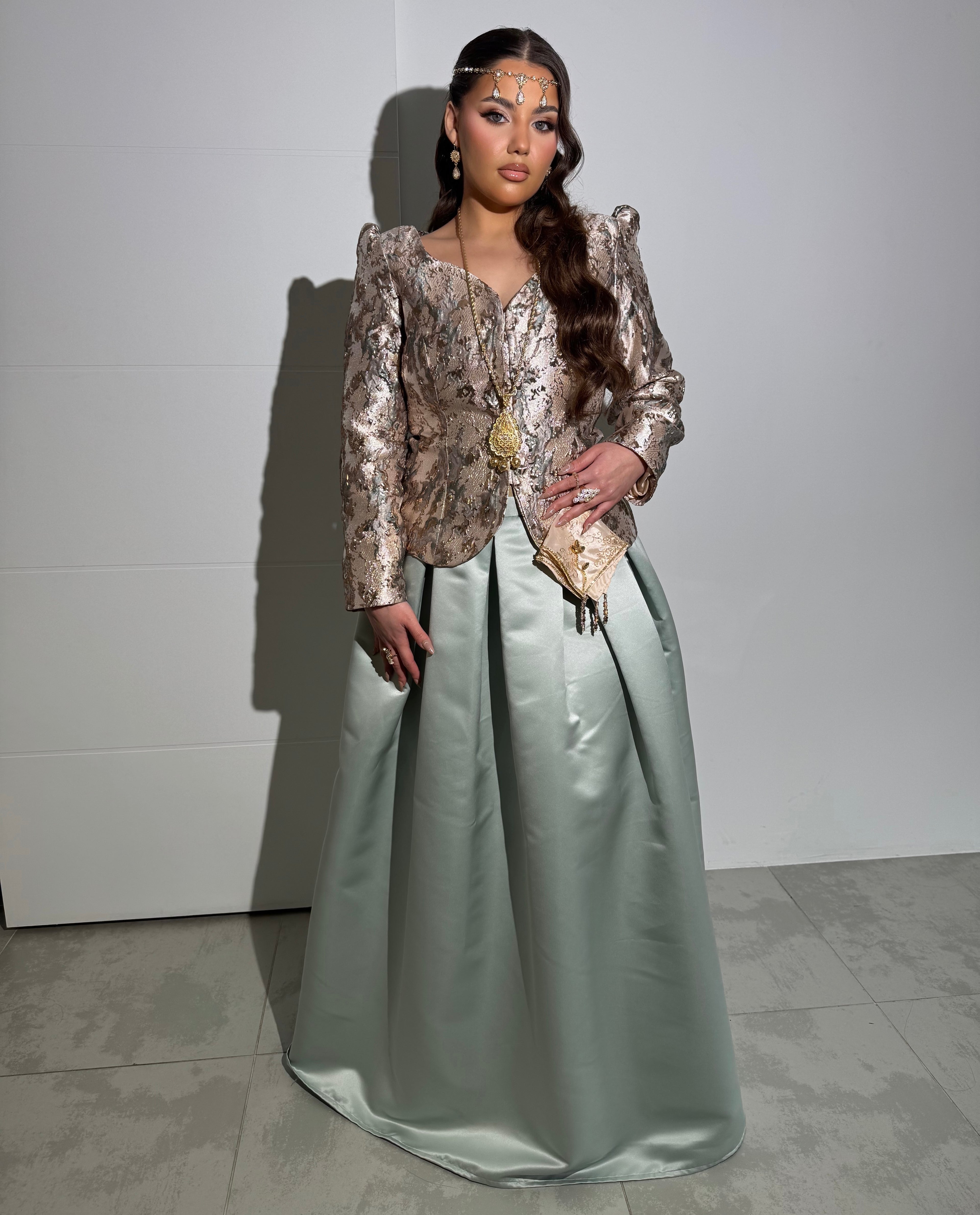 Karakou brocart vert d'eau "Yasmine"