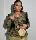 Karakou vert kaki perlé "Kahina" - haute couture