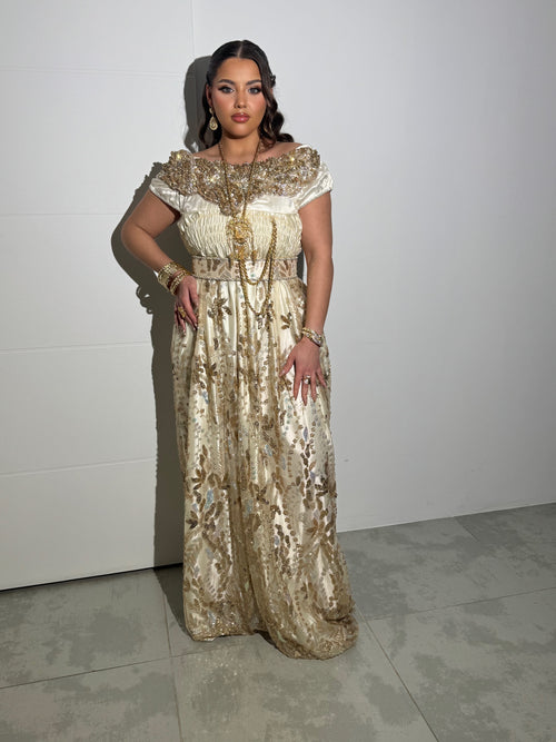 Blousa dorée & perlée "Nour"