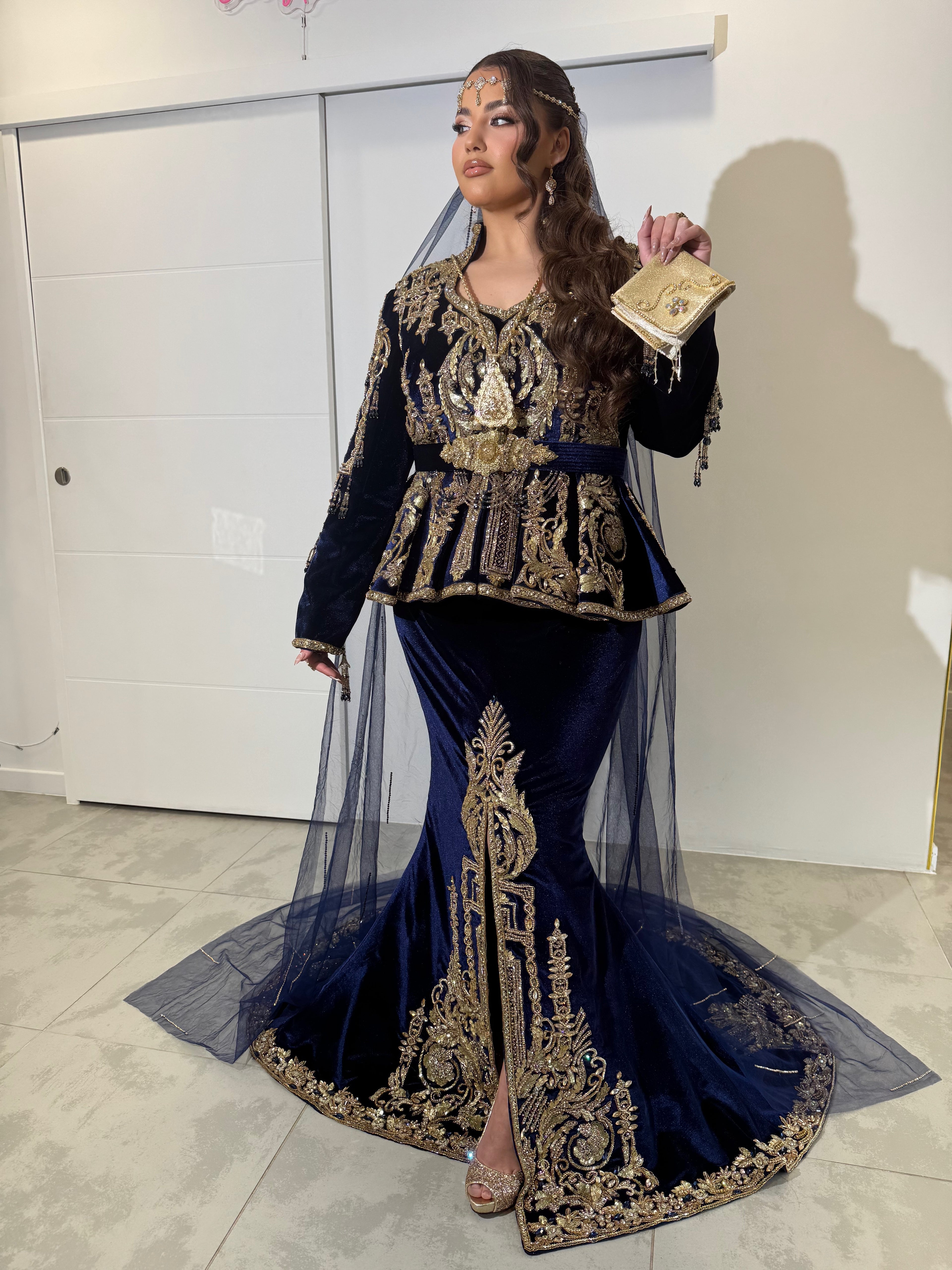 Karakou bleu nuit mariée "Manel" - haute couture