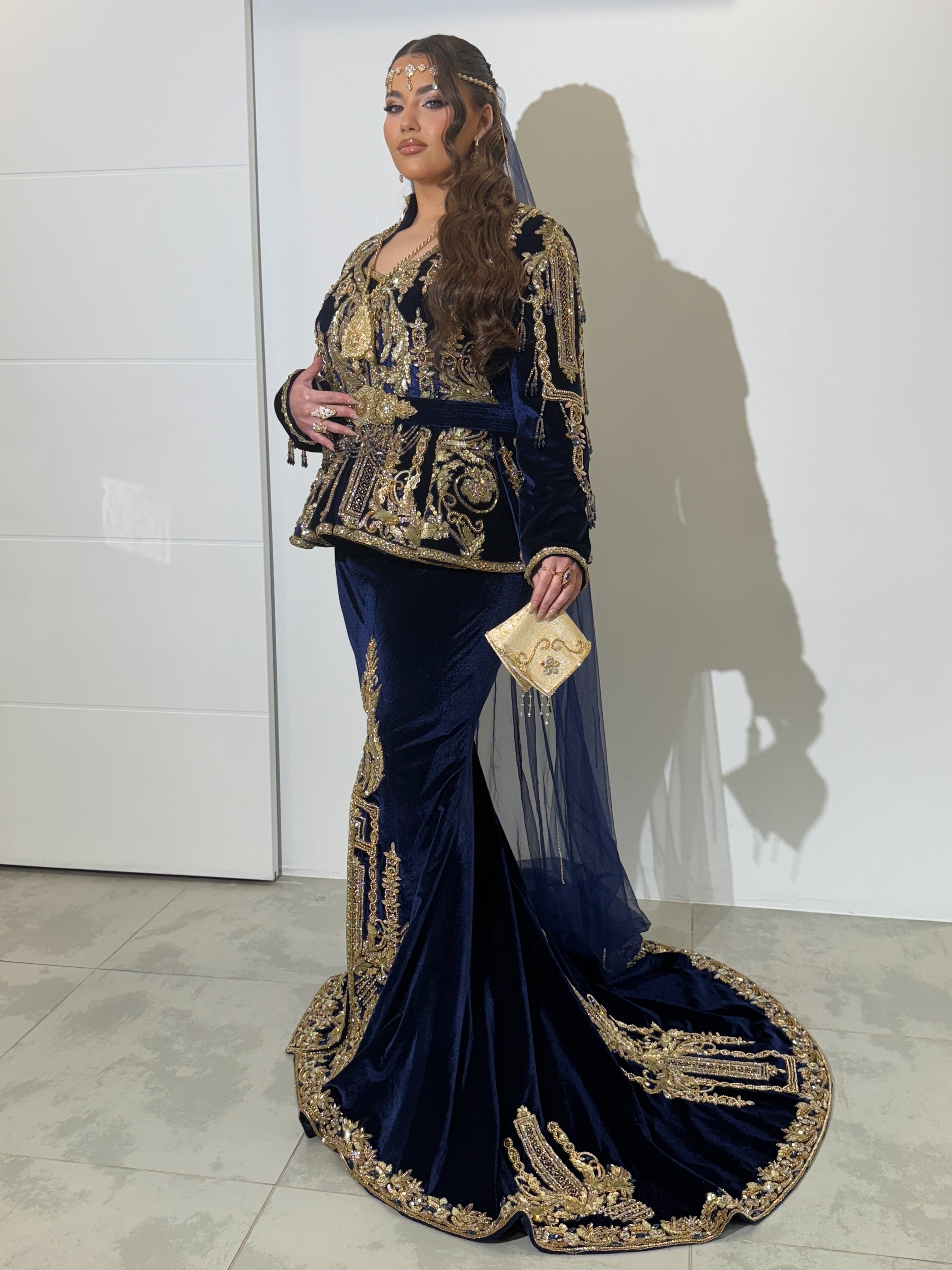 Karakou bleu nuit mariée "Manel" - haute couture