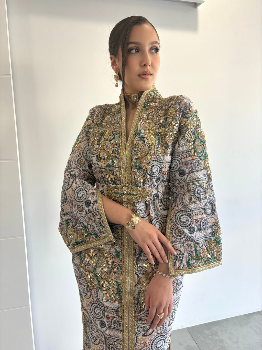 Caftan sari perlé Blanc