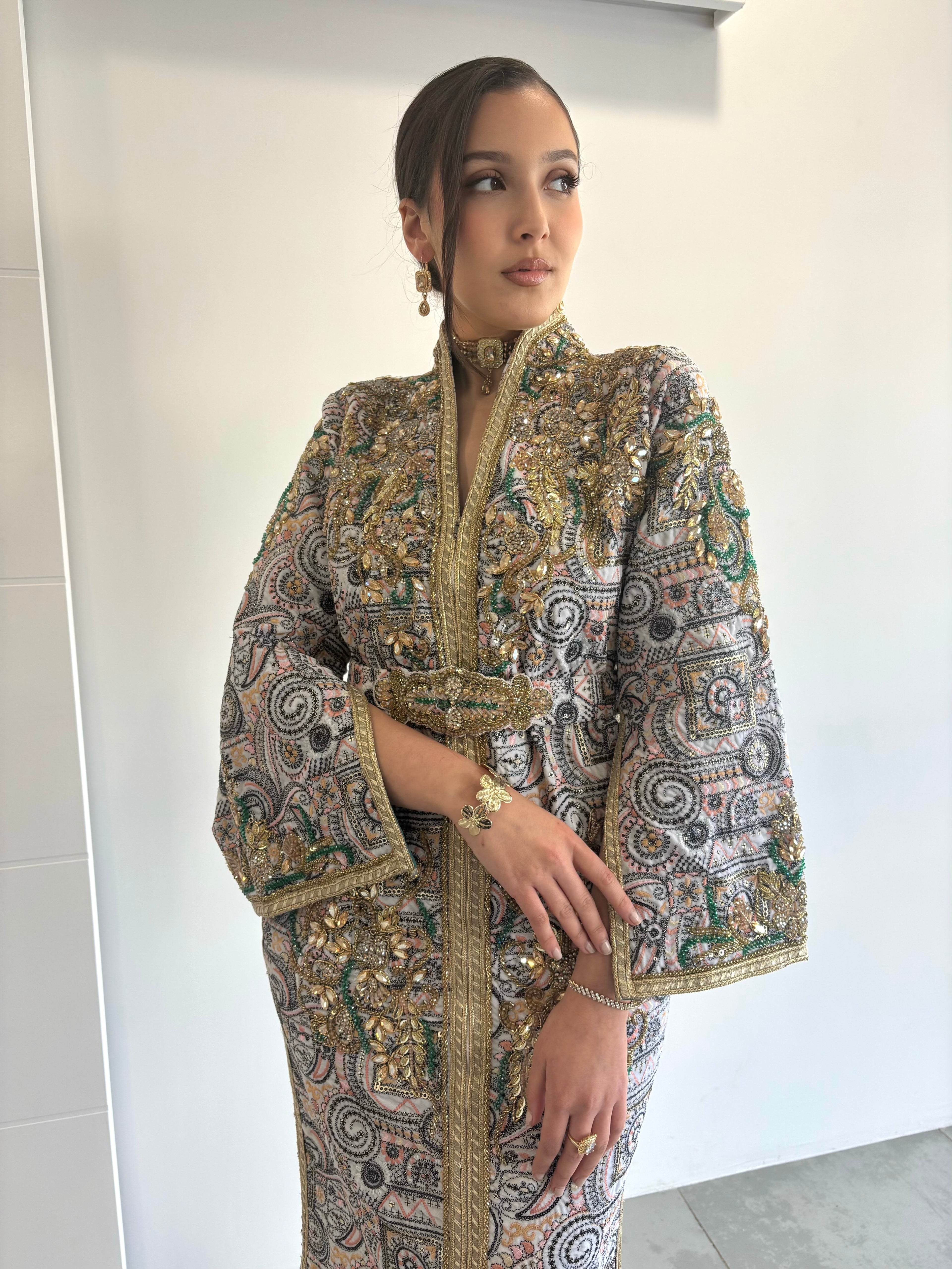 Caftan sari perlé Blanc