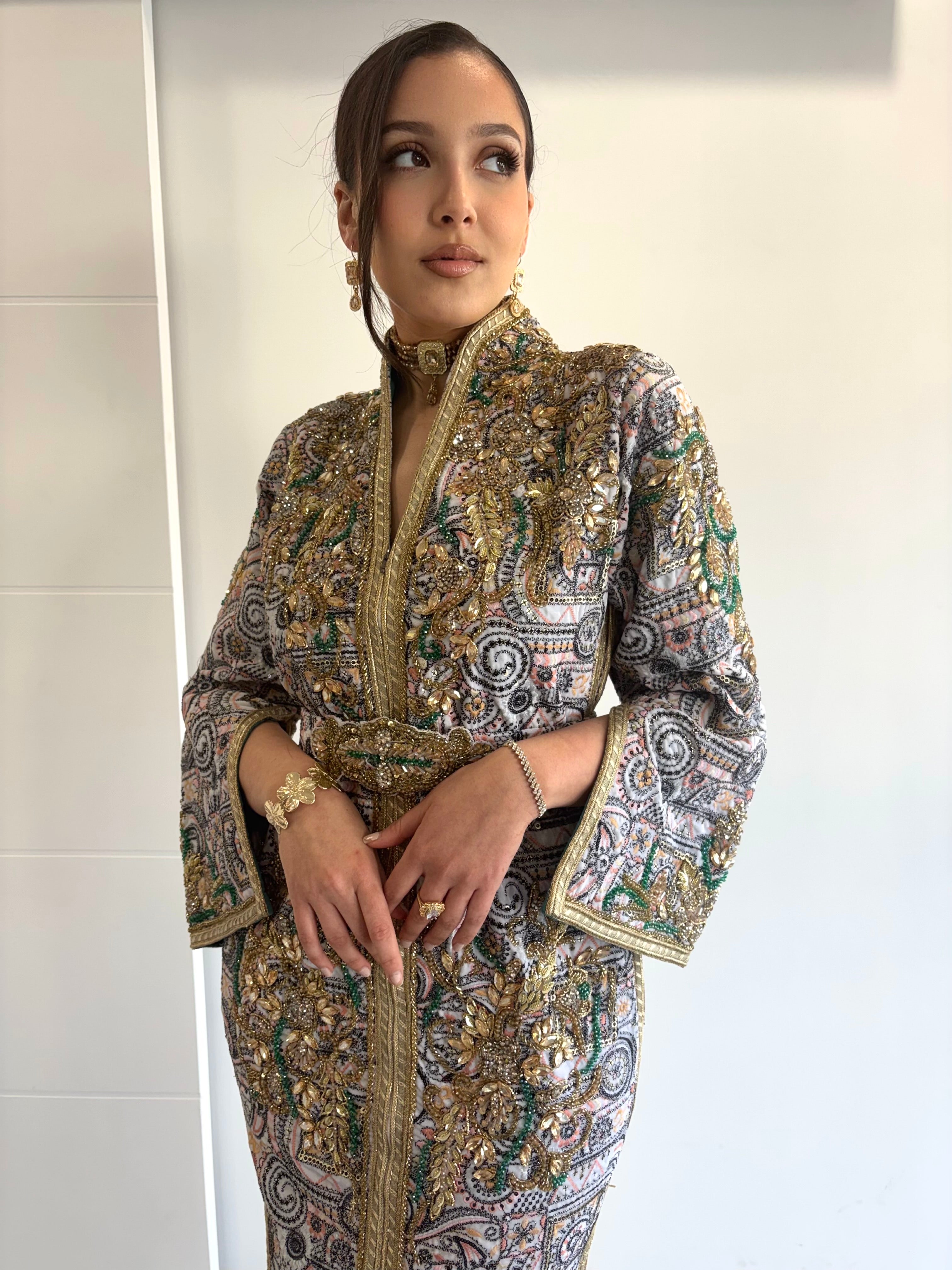 Caftan sari perlé Blanc