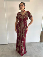 Caftan perlé bordeaux