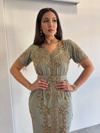 Vue détails sur caftan gris perlé en confection sur mesure
