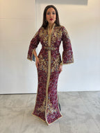 Caftan sari moderne rose doublé en bleu clair, coupe sirène à manches longues 