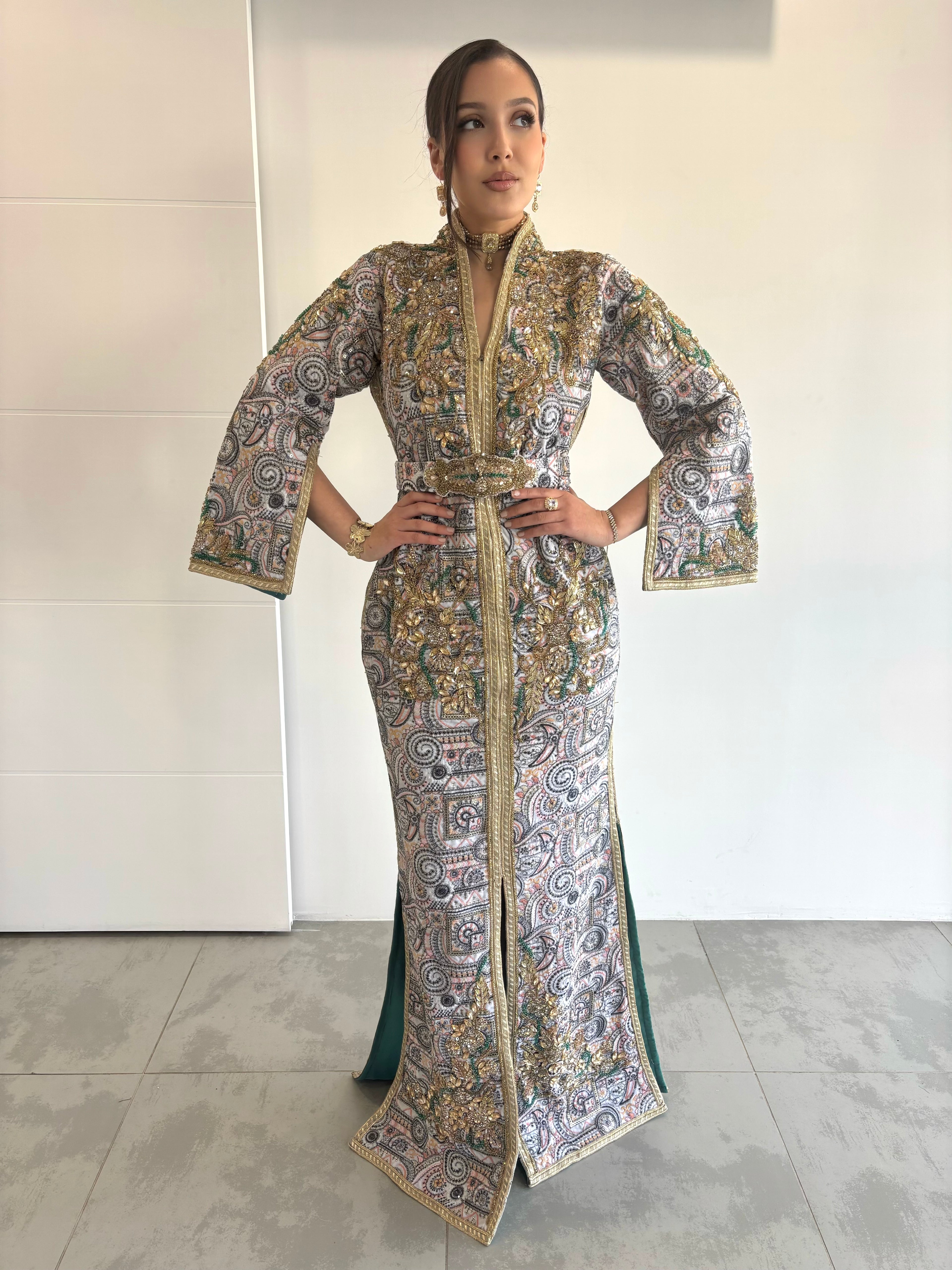 Caftan sari perlé Blanc