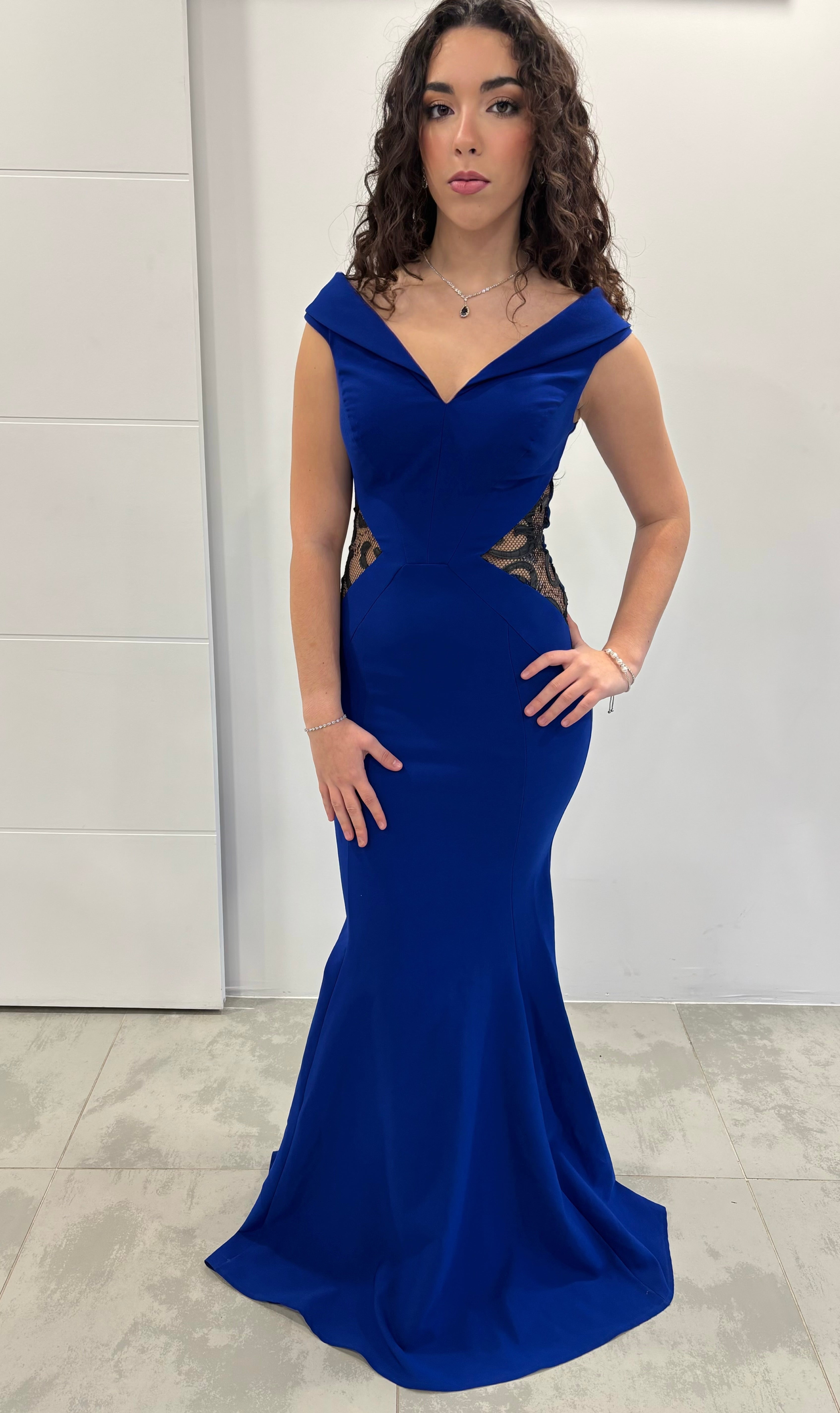 Robe de soirée bleue dentelle "Althéa"