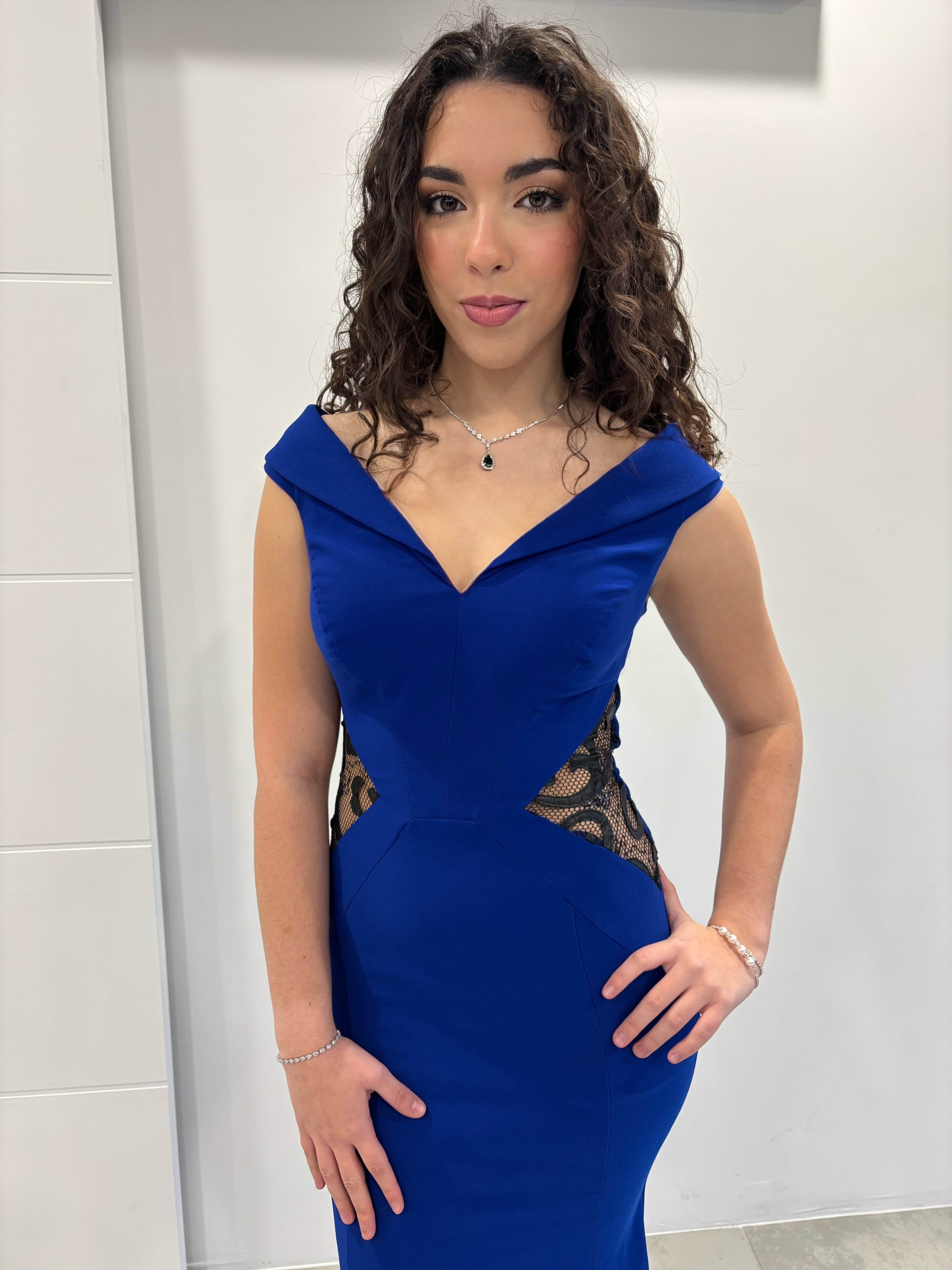 Robe de soirée bleue dentelle "Althéa"