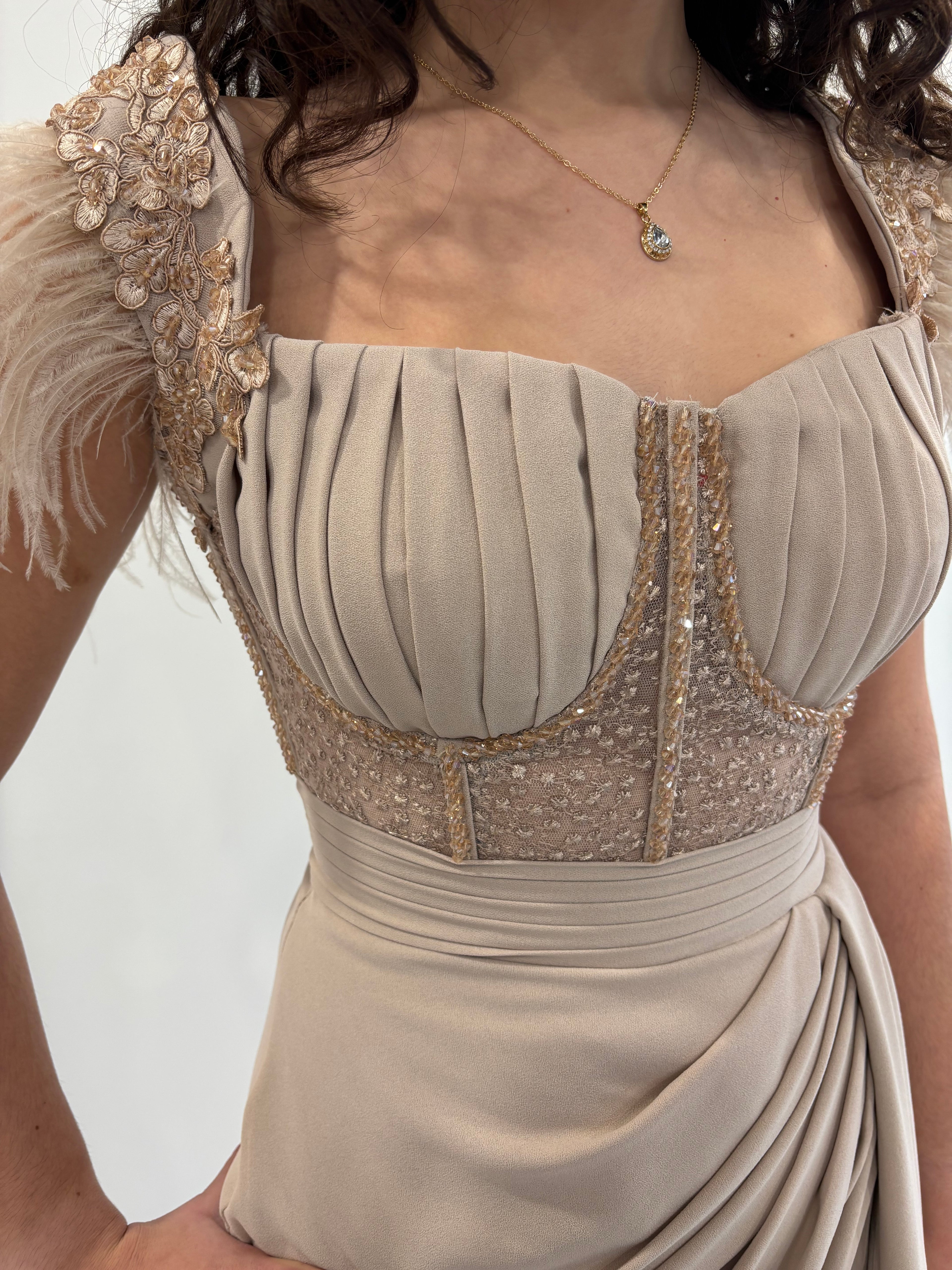 Robe de soirée rose poudrée “Aurélia”