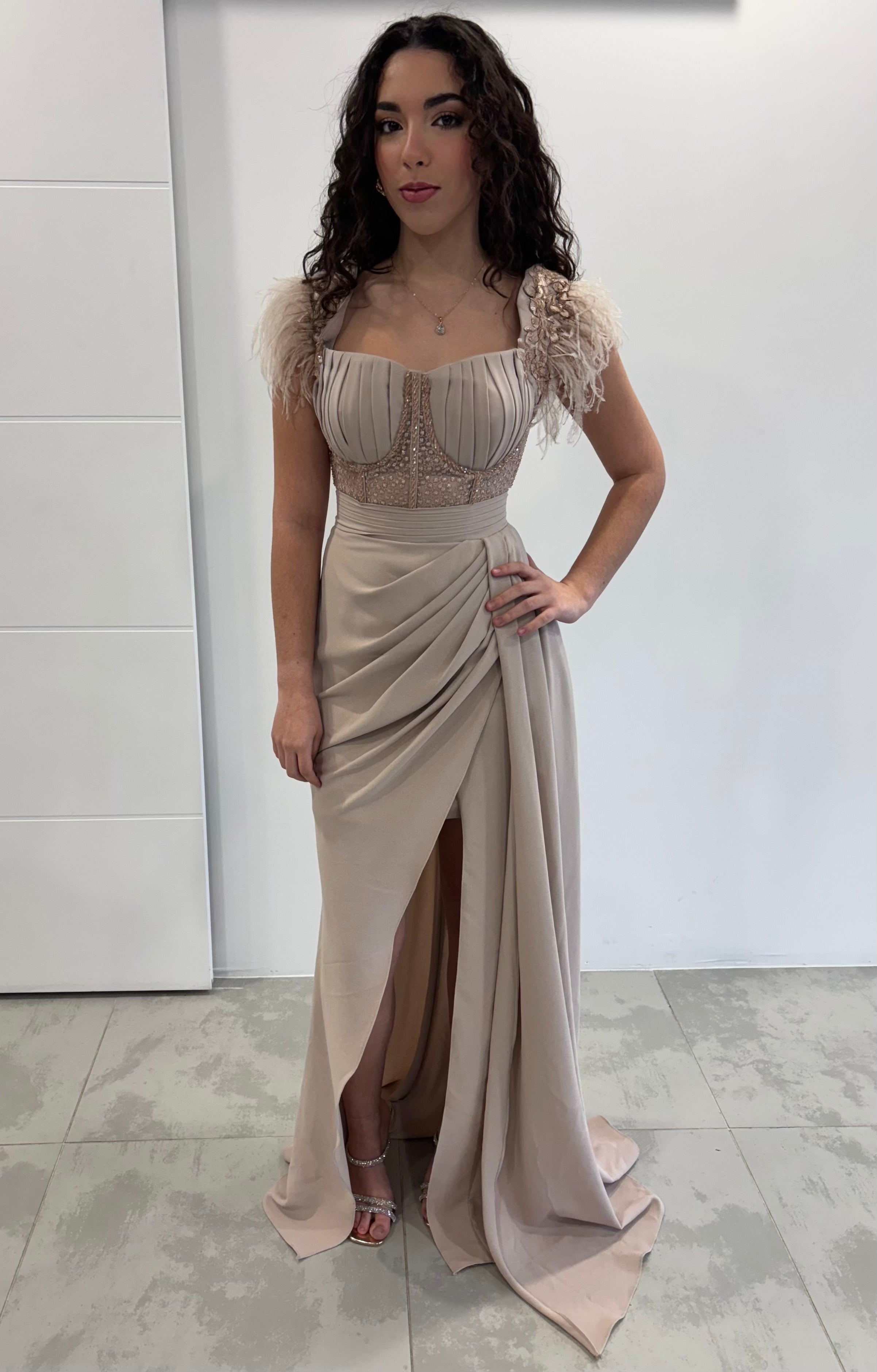 Robe de soirée rose poudrée “Aurélia”