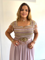 Robe de soirée rose perlée