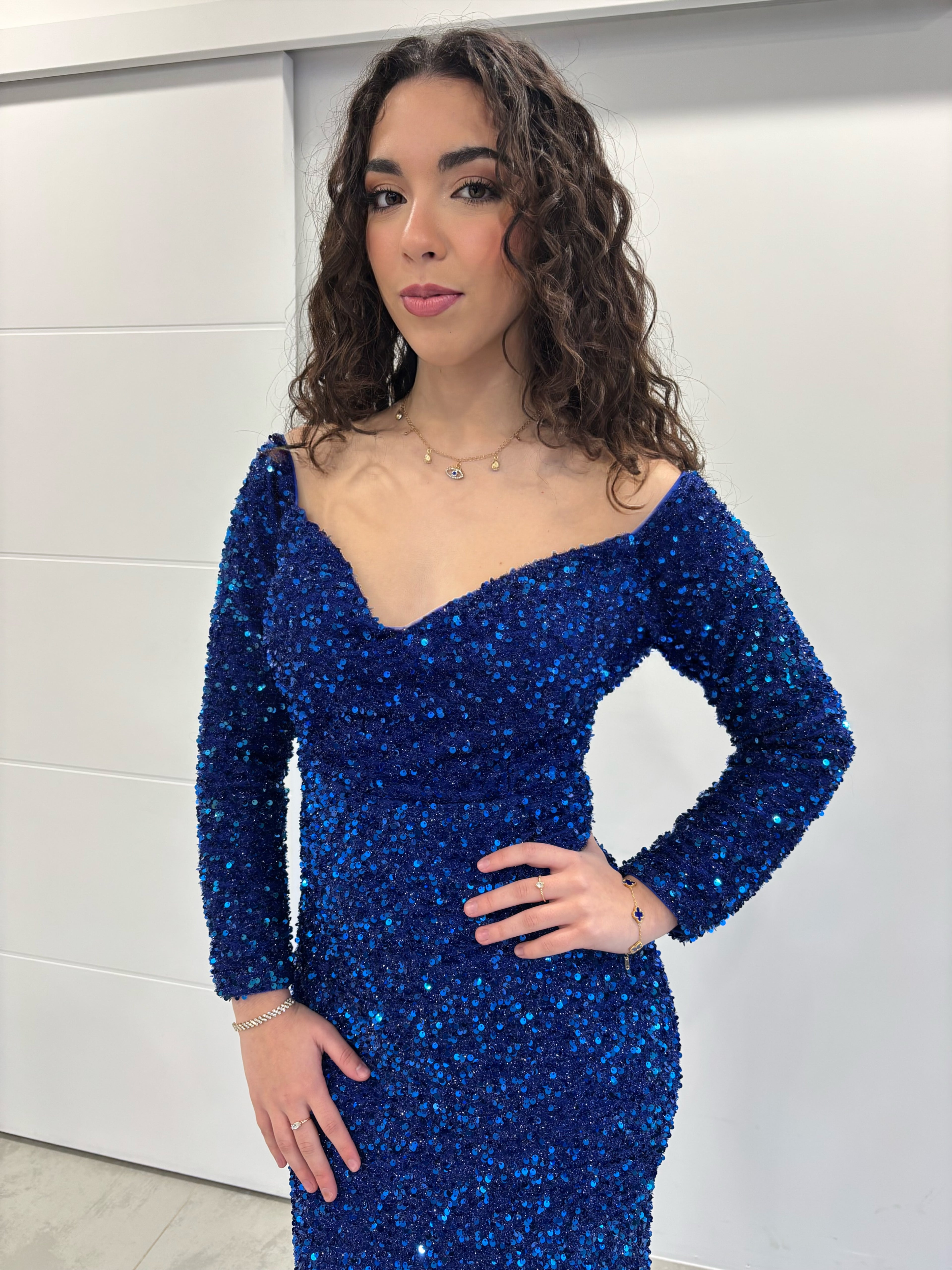 Robe sirène bleu pailletée "Isaline"