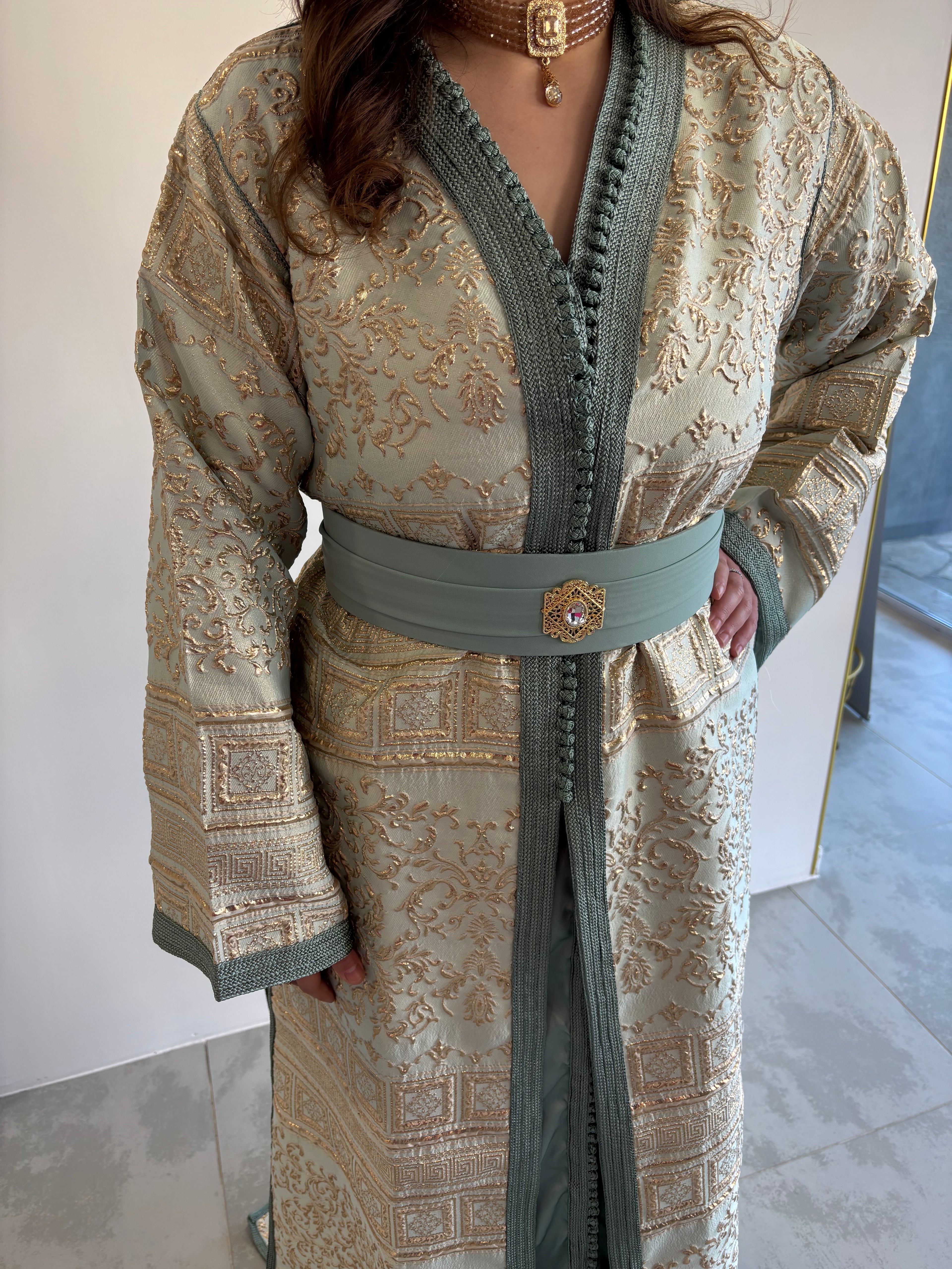 Takchita brocard vert d'eau & or "Liyana"