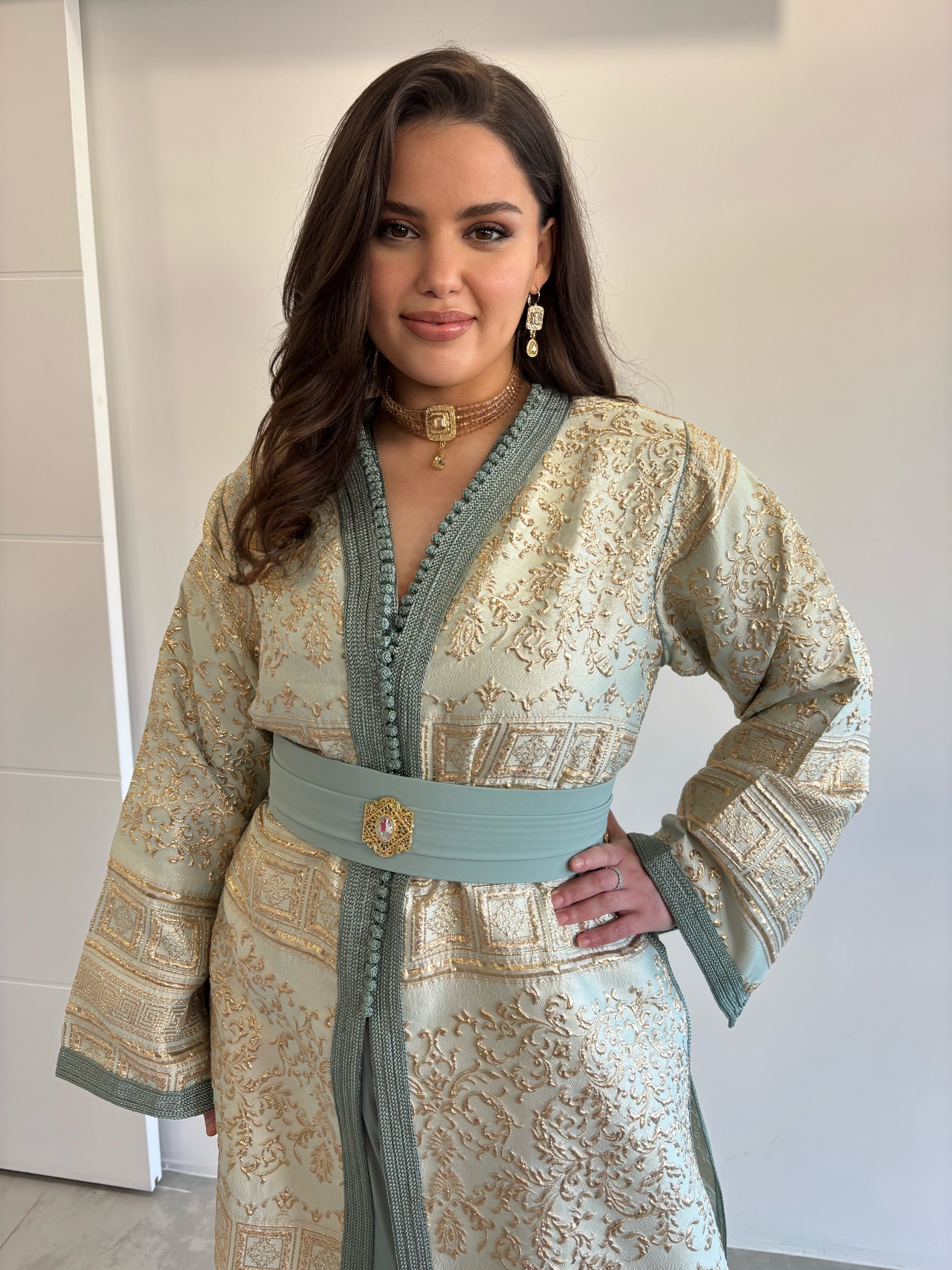 Takchita brocard vert d'eau & or "Liyana"