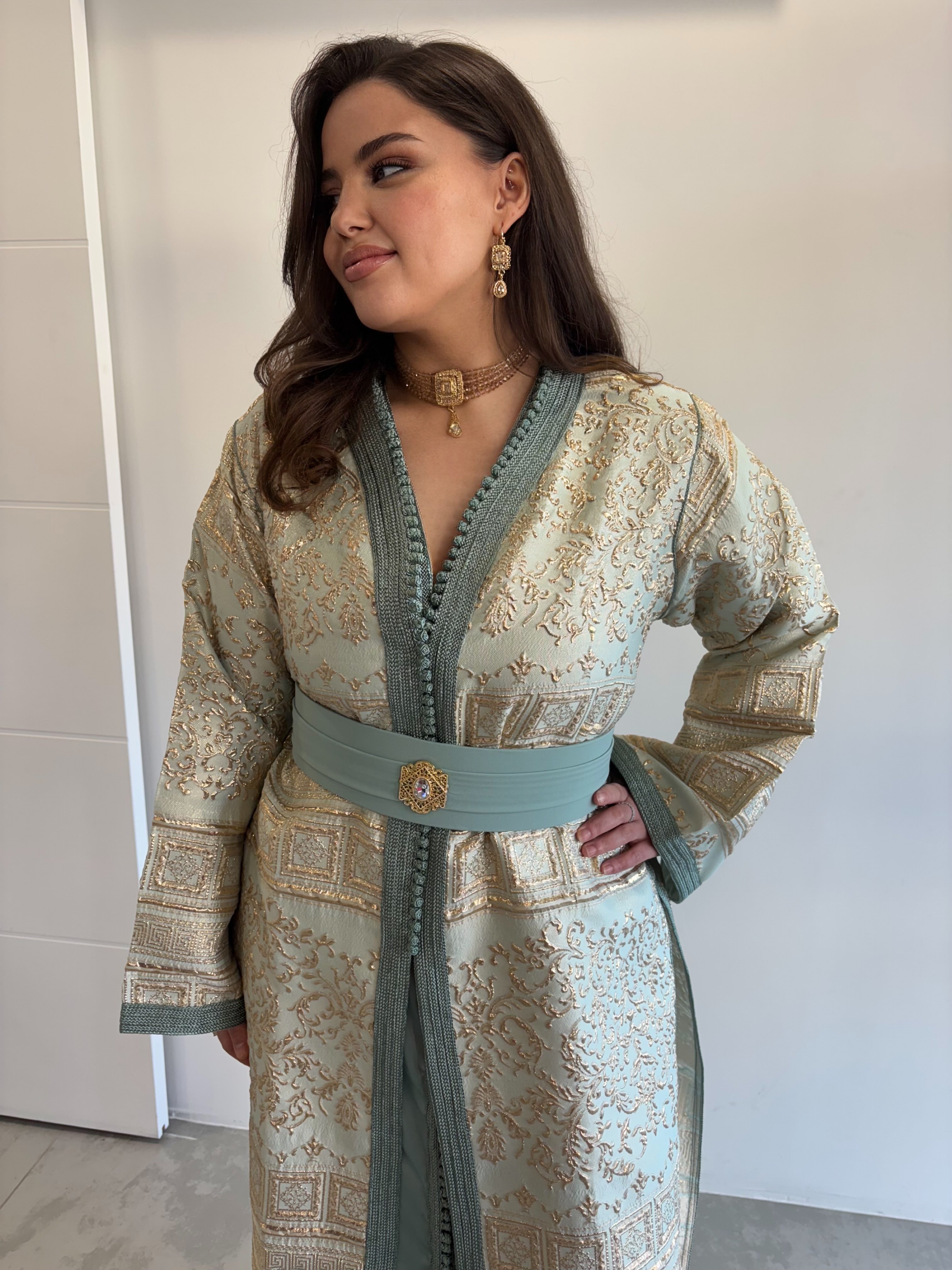 Takchita brocard vert d'eau & or "Liyana"