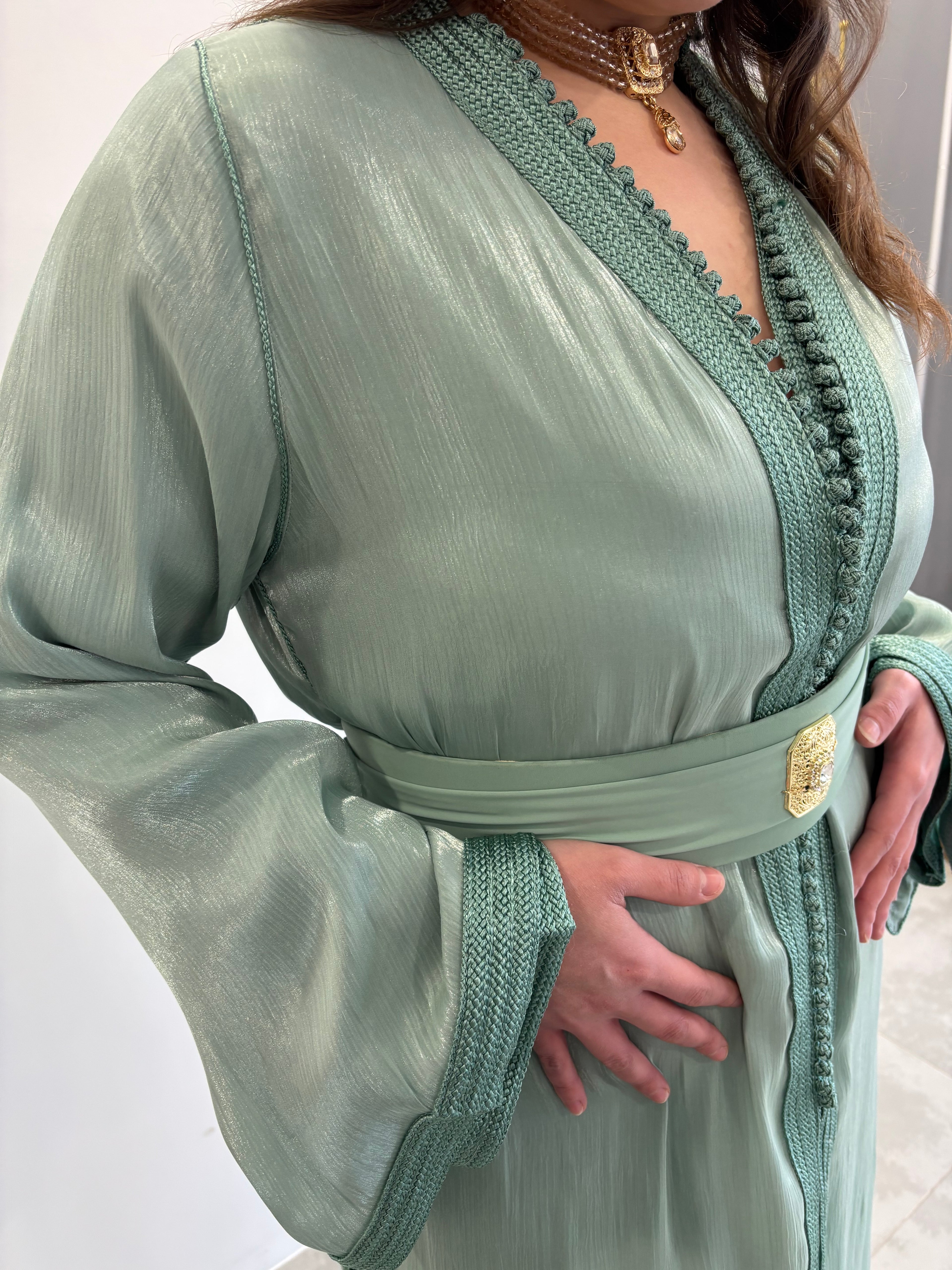 Takchita organza vert d'eau “Linaïa”