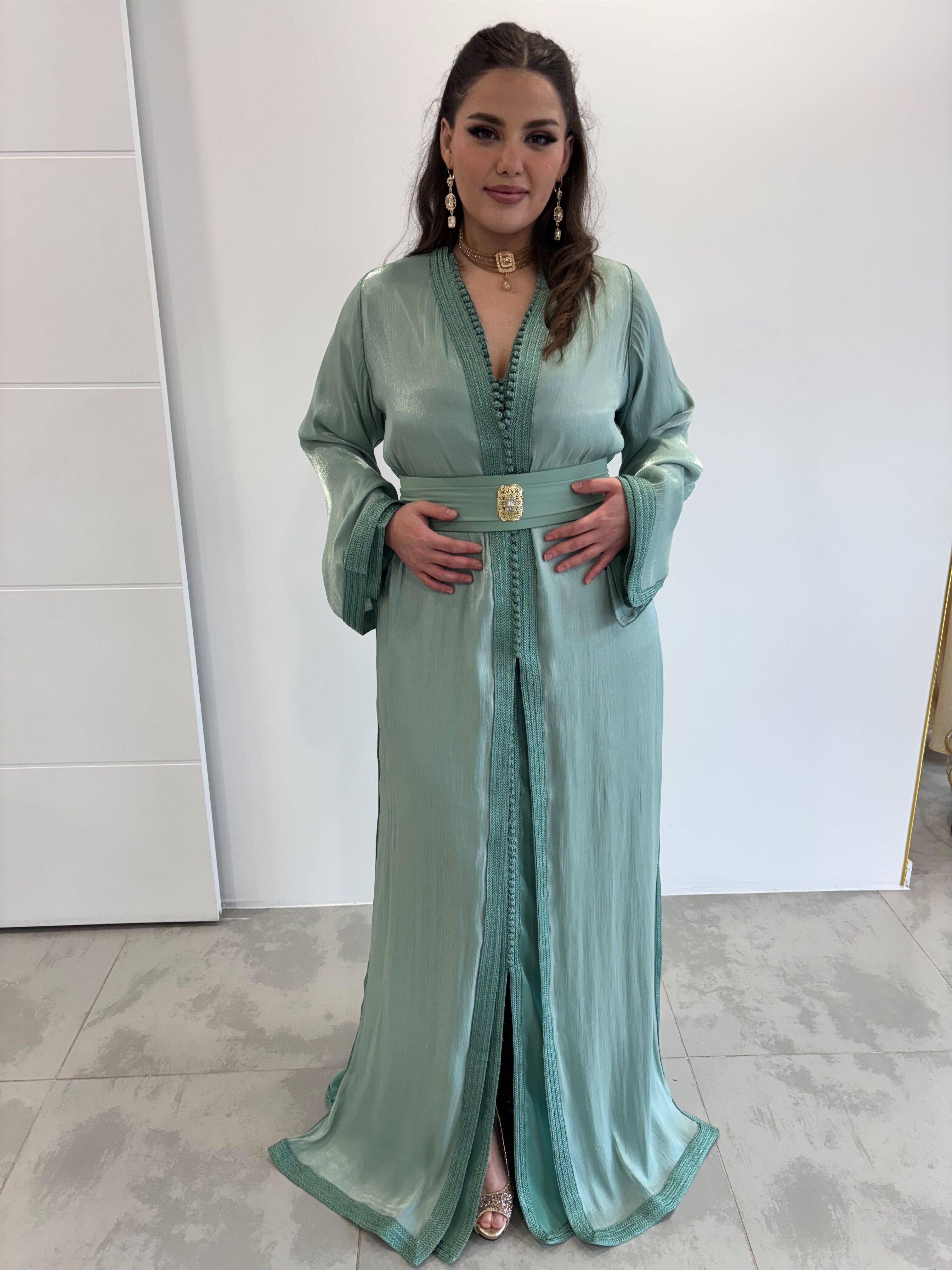 Takchita organza vert d'eau “Linaïa”