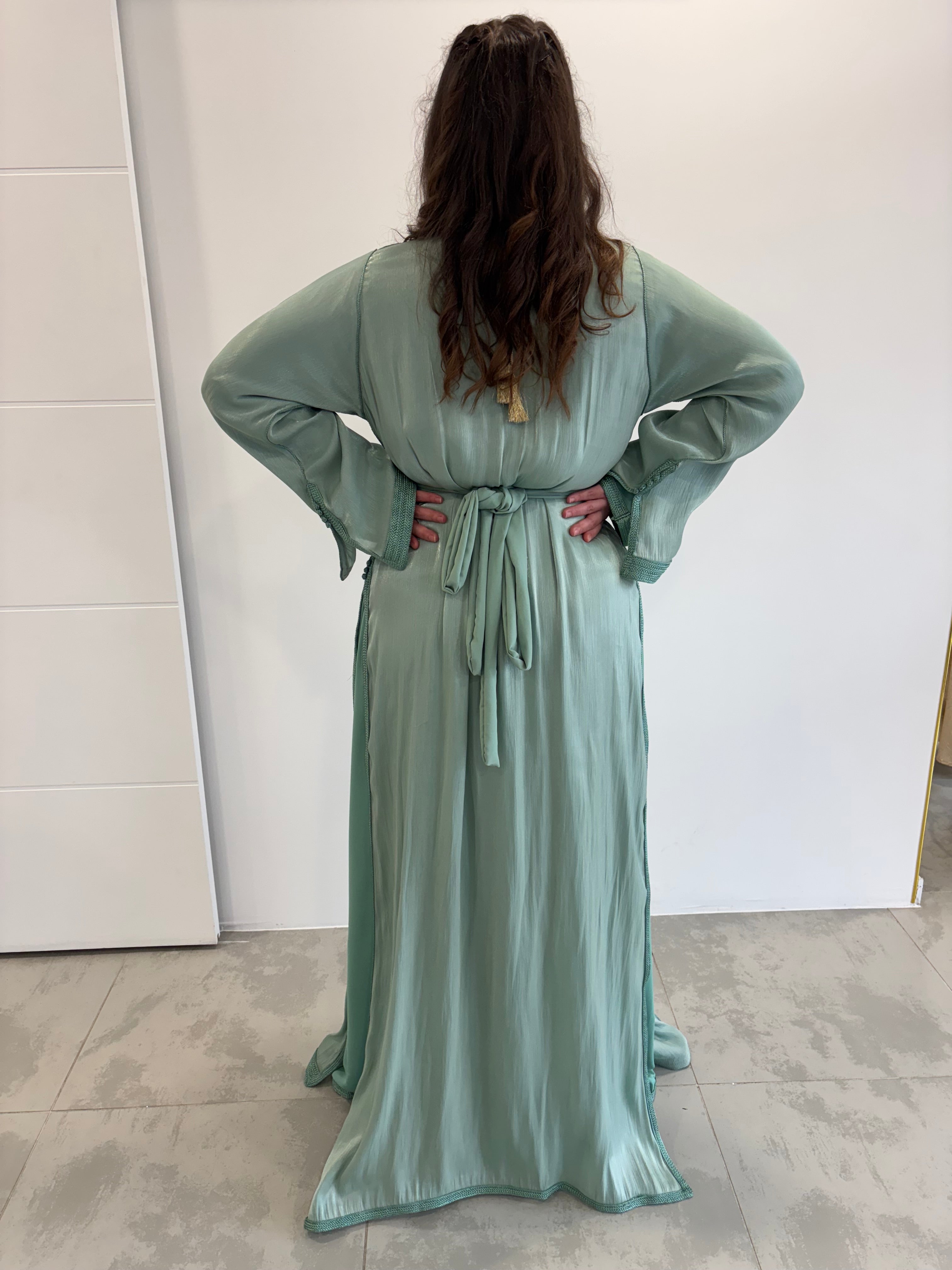 Takchita organza vert d'eau “Linaïa”