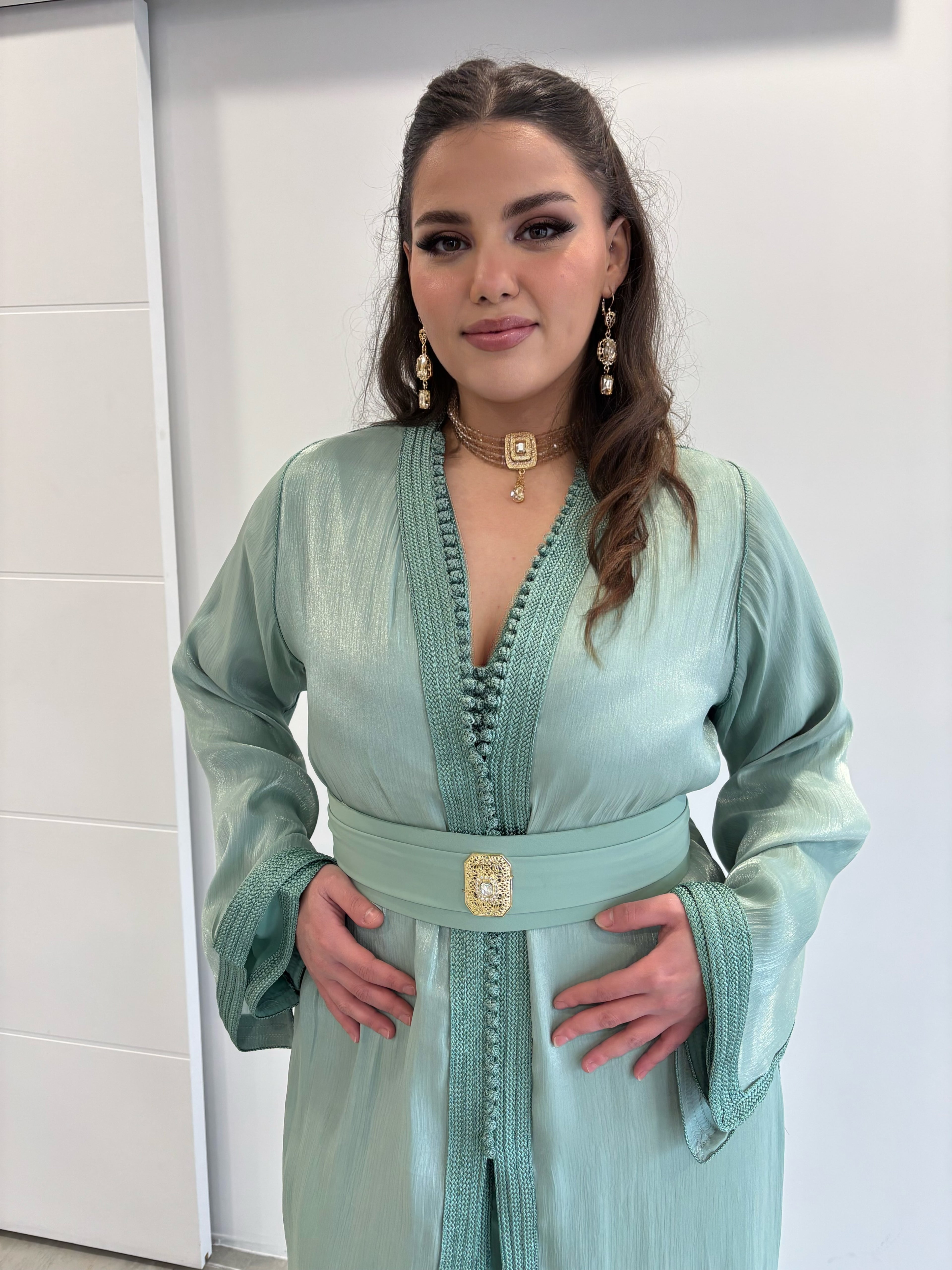 Takchita organza vert d'eau “Linaïa”